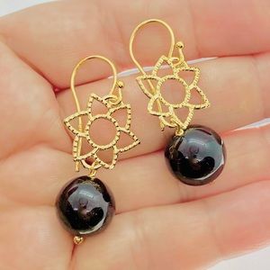 Garnet stone 925 SS 14k gold plated earrings